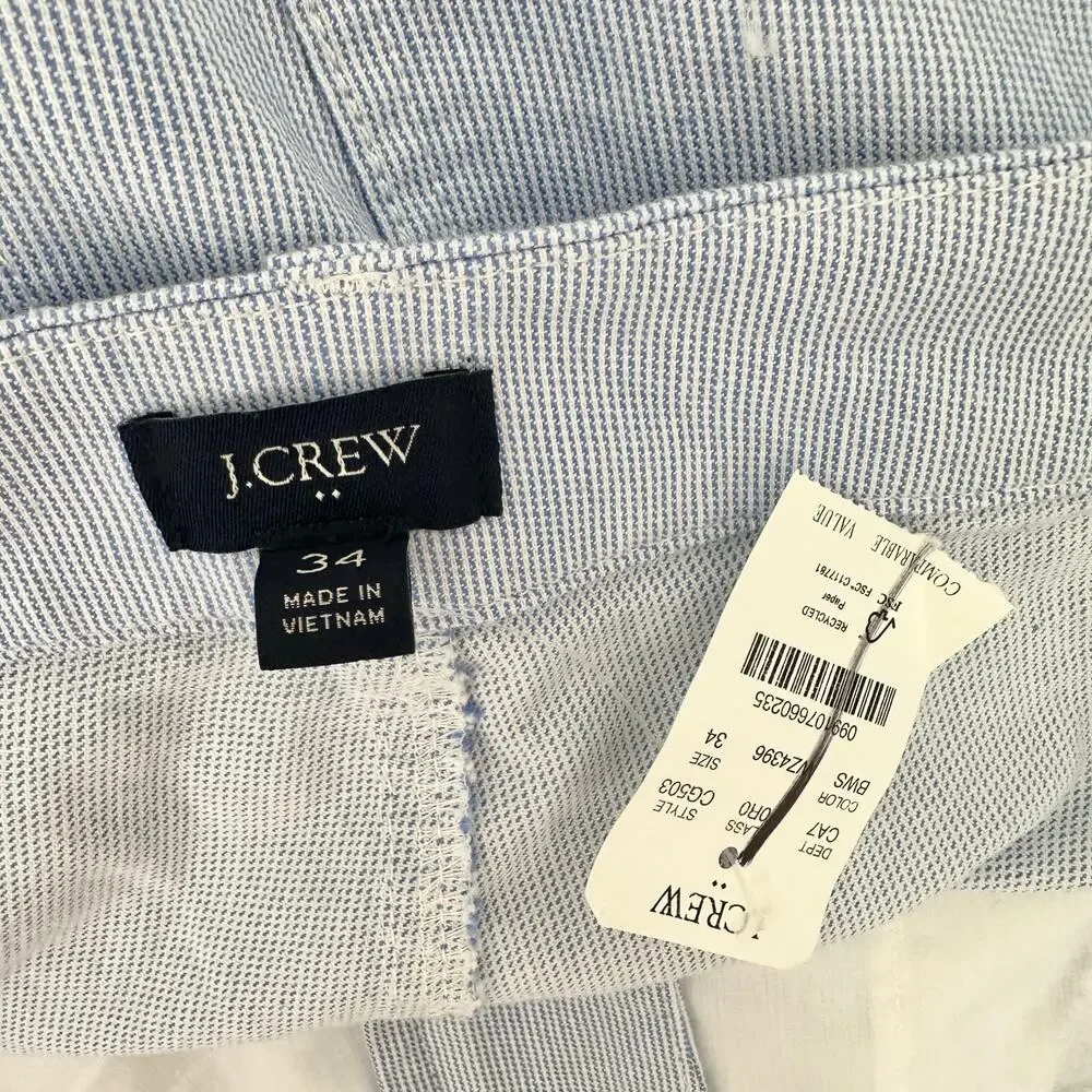 J.Crew Striped High Rise Wide Leg Cropped Pant Blue White Retro Preppy US 34 NWT